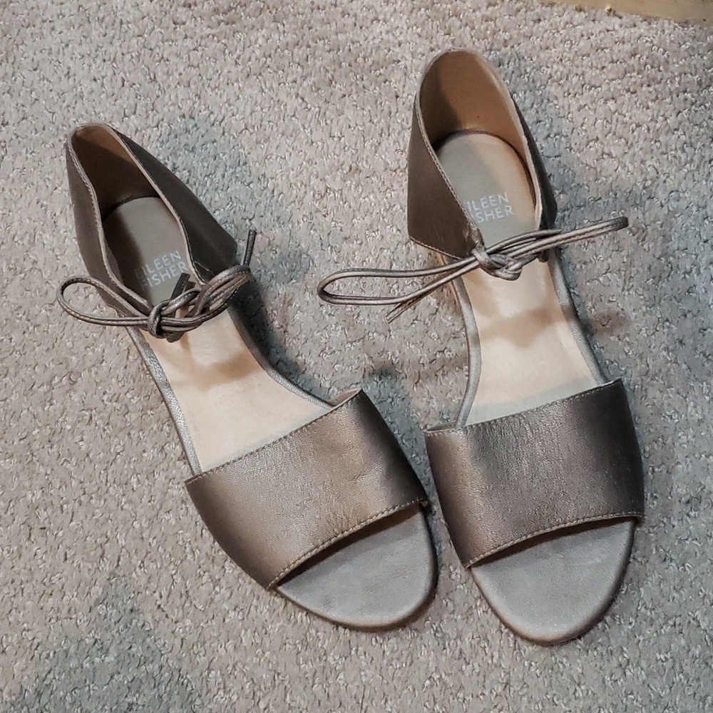EILEEN FISHER Ely Lace-up SANDALS 6.5 Metallic Bronze LEATHER NEW